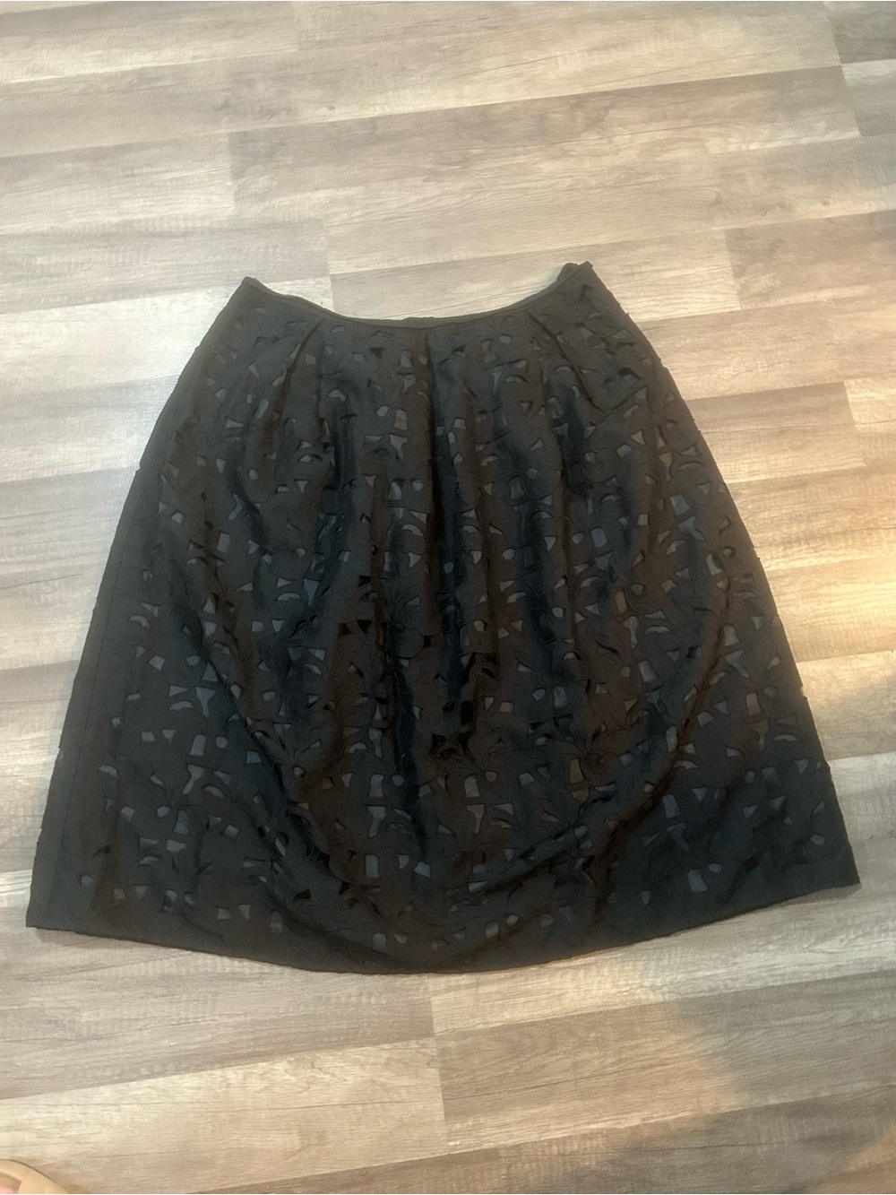 Talbots Black A-Line Cutout 100% Silk Overlay Skirt Size 14